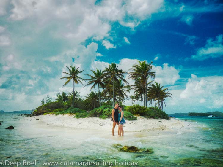 Kai and Chrissy on the beach of Captains Sparrows Rum island