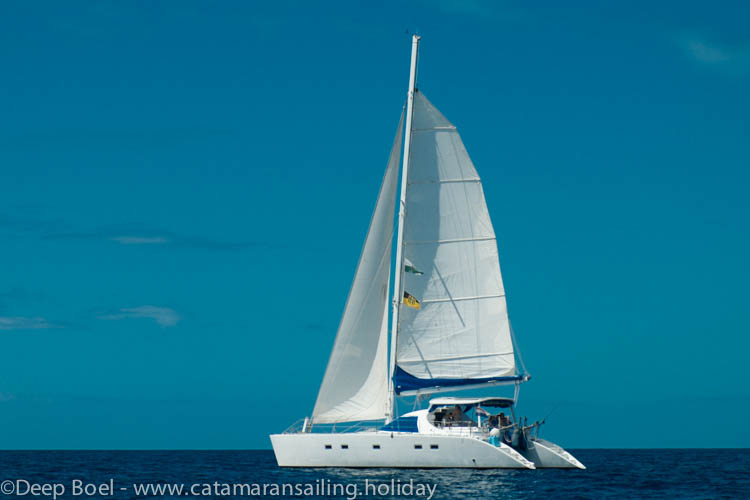 Luxurious sailing catamaran Yemaya under sail